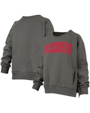Pressbox Wisconsin Badgers Pocketed Raglan Pullover Sweatshirt - Gray