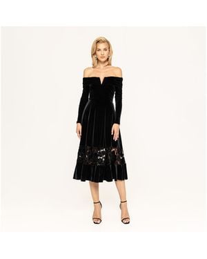 Nissa Off-shoulder Velvet Midi Dress - Black