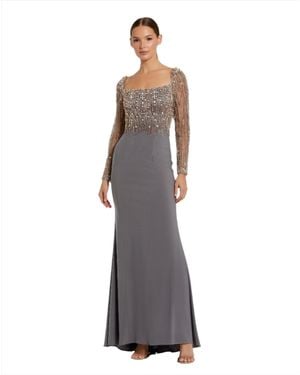 Mac Duggal Beaded Square Neck Long Sleeve Jersey Gown - Multicolor
