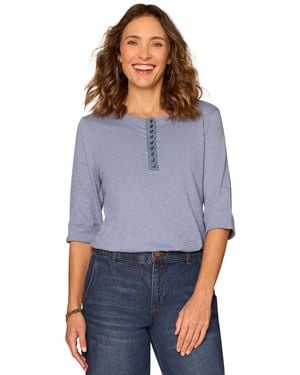 Democracy Petite Henley Neck Pull-on Knit Top - Blue