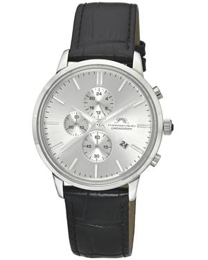 Porsamo Bleu Aura Chronograph Black Genuine Leather Band Silver Tone Watch 44 Mm - Gray