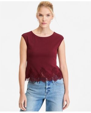 On 34th Boat Neck Lace-trim Tank - Red