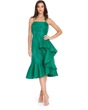 Tahari Ruffle Detail Midi Dress - Green
