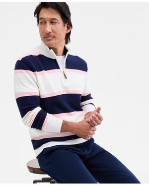 Club Room Finley Stripe Cotton Pique Half-zip Sweater - Blue