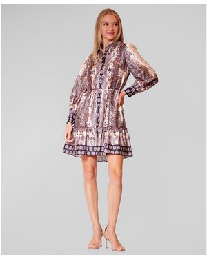 Julia Jordan Collared Tiered Shirt Dress - Gray