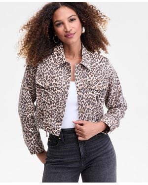INC International Concepts Leopard-print Lace-up Denim Jacket - Gray