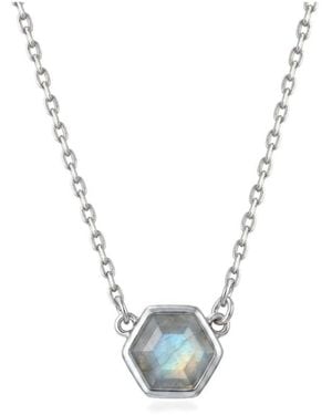 Adornia Fine Plated Hexagon Labradorite Pendant Necklace - Metallic