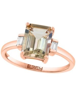 Effy Blush Three-stone Baguette-cut Diamond And Emerald-cut Morganite Ring (1-3/4 Ct. T.w. Morganite - White