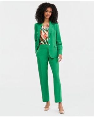Kasper Double Button Blazer Pleated Neck Top Slim Pants - Green