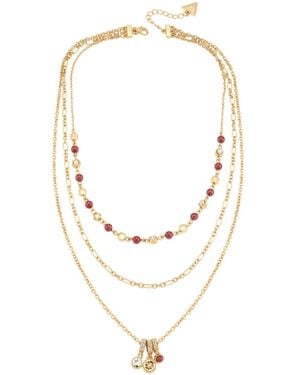 Guess Tone Layered Imitation Pearl & Crystal Necklace - Metallic
