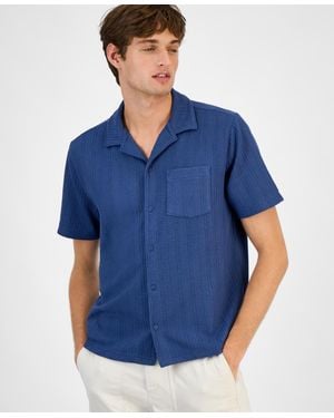 Sun & Stone Sun + Stone Textured Chevron Knit Short Sleeve Button-front Camp Shirt - Blue