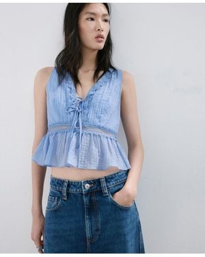 Mango Contrasting Trim Lyocell Top - Blue