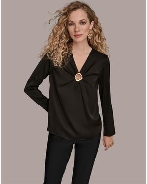 Donna Karan V-neck Embellished Top - Black