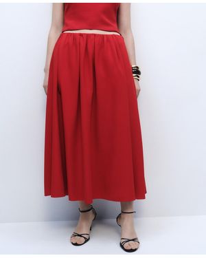 Mango Gathe Waist Long Skirts - Red