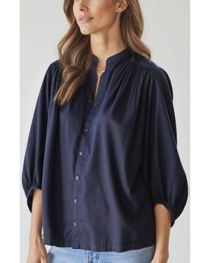 ocean + main Ocean+main Ocean+main Cotton Poplin Peasant Top - Blue