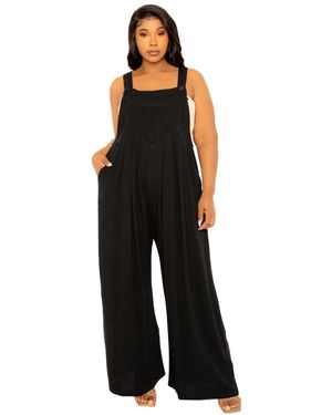 Buxom Couture Plus Size Wide Leg Linen Jumpsuit - Black