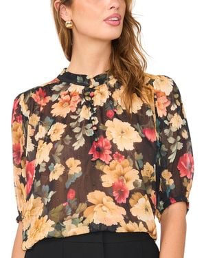 Vince Camuto Floral-print Puff-sleeve Blouse - Brown