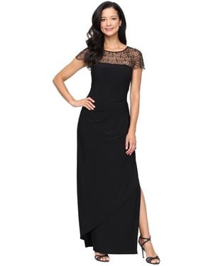 Alex Evenings Petite Boat Neck A-line Long Dress - Black