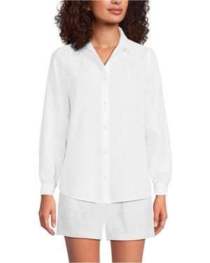 Lands' End Linen Long Sleeve Feminine Shirt - White