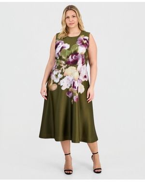 Anne Klein Plus-size Printed Scuba A-line Dress - Green