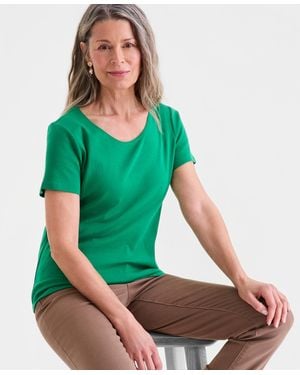 Style & Co. Cotton Short-sleeve Scoop-neck Top - Green