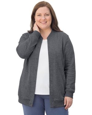 Woman Within Plus Size Within Fleece Baseball Jacket - Gray
