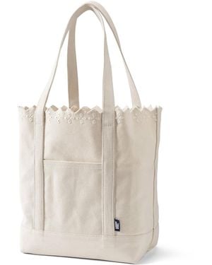 Lands' End Large Eyelet Canvas Long Handle Open Top Tote - Natural