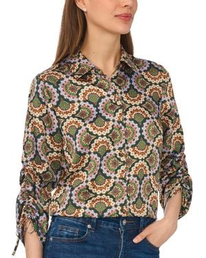 Cece Ruched Tie 3/4-length Sleeve Shirt - Brown