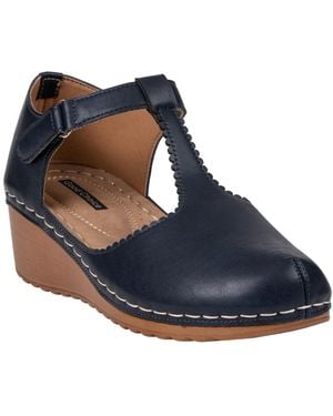 Gc Shoes Mondo T-strap Wedge Mary Jane Pumps - Blue
