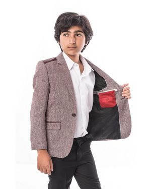 Elie Balleh Boys Wine Slim Fit Tweed & Faux Leather Blazer - Red