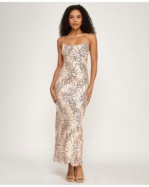 City Studios Scoop-neck Embroidered Sequin Maxi Dress - Natural