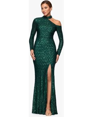 Xscape Long-sleeve Sequined Long Dress - Green