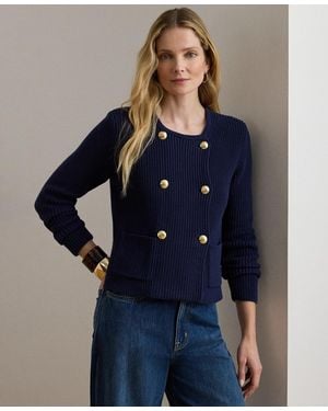 Ralph Lauren Petite Ranjan Double-breasted Sweater Jacket - Blue