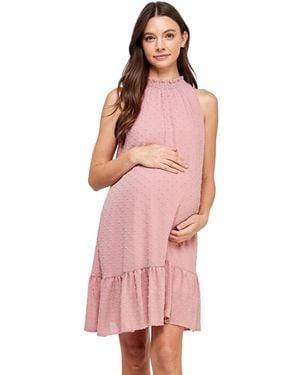 Hello Miss Maternity Swiss Dot Mock Neck Dress - Pink