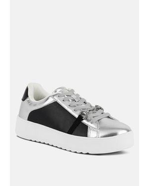 LONDON RAG Nemo Contrasting Metallic Faux Leather Sneakers - White