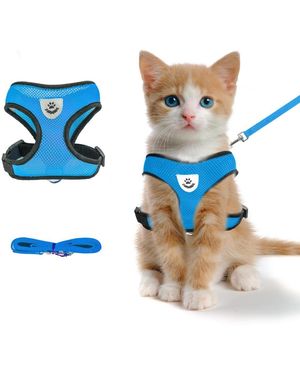 Aronkl Summer Cat Harness Leash Set Anti Escape Adjustable Soft Mesh Reflective Breathable Lightweight - Blue