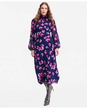 Jonathan Cohen X Macy's Floral A-line Mock Neck Midi Dress - Blue
