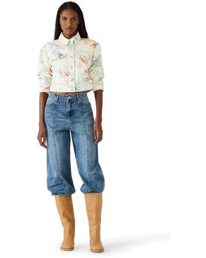 Steve Madden Raleigh Printed Collared Trucker Jacket - Blue