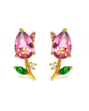 Girls Crew Crystal Blossoming Plated Tulip Studs - Pink