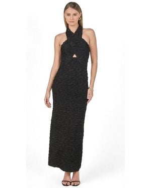 Endless Rose Strechy Halter Neck Midi Dress - Black