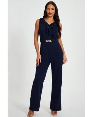 Quiz Buckle Frill Detail Palazzo Jumpsuit - Blue