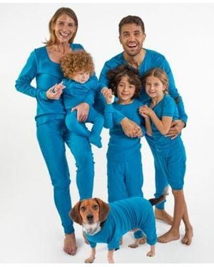 Leveret Matching Family Solid Blue Cotton Pajamas