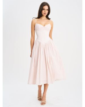 Miss Circle Zania Ruched Breast Cotton Jacquard Midi Dress - White