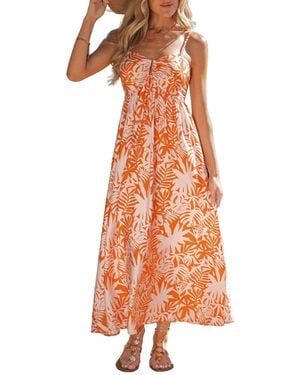 CUPSHE Peach Please Tropical Maxi Beach Dress - Orange