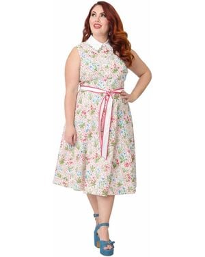 Unique Vintage Plus Size Sleeveless Dress - White