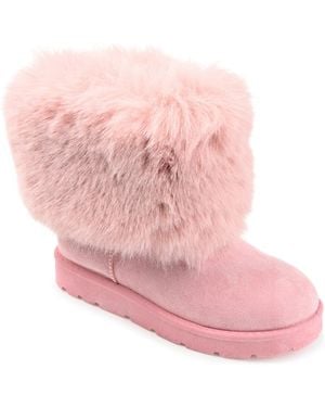 Journee Collection Shanay Lug Sole Faux Fur Cold Weather Boots - Pink