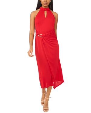 Msk Keyhole Neckline Asymmetrical Waist Midi Dress - Red