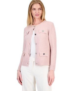 Anne Klein Glitz Lady Fitted Crewneck Sequin Cardigan - Pink