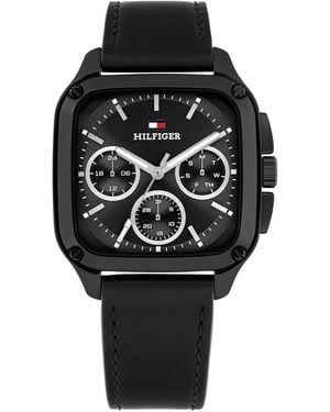 Tommy Hilfiger Multifunction Leather Strap Watch - Black