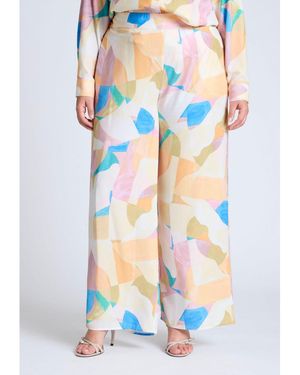 Eloquii Printed Wide Leg Pant - Blue